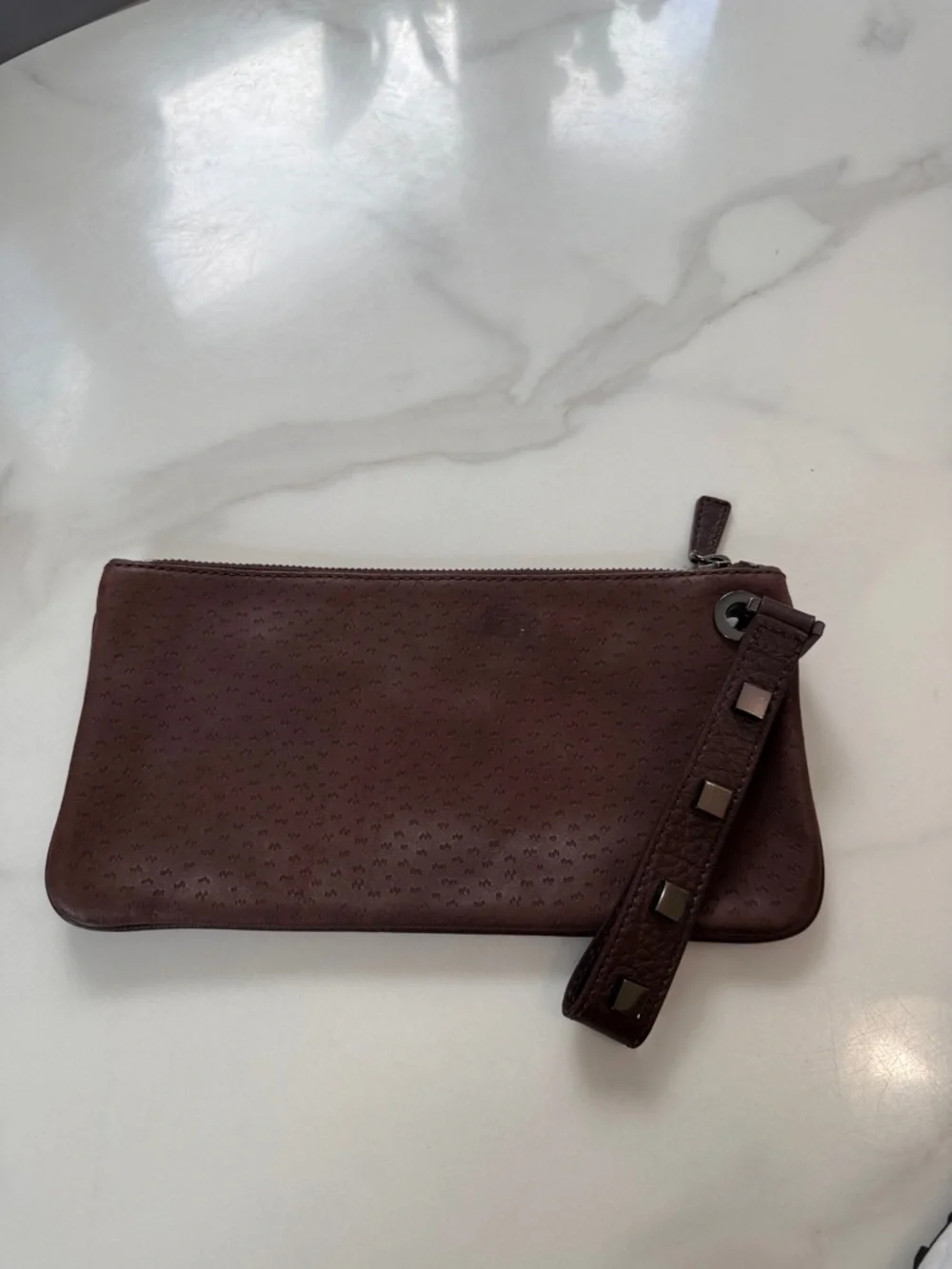 Brown Leather Wristlet Clutch - Slim Zip Pouch